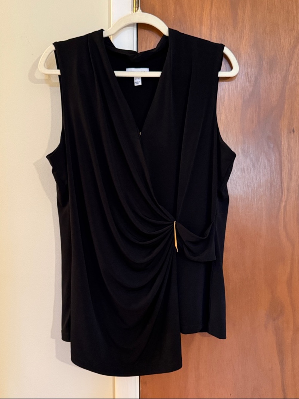 Susan Graver Black Sleeveless Draped Twist-Front Camisole